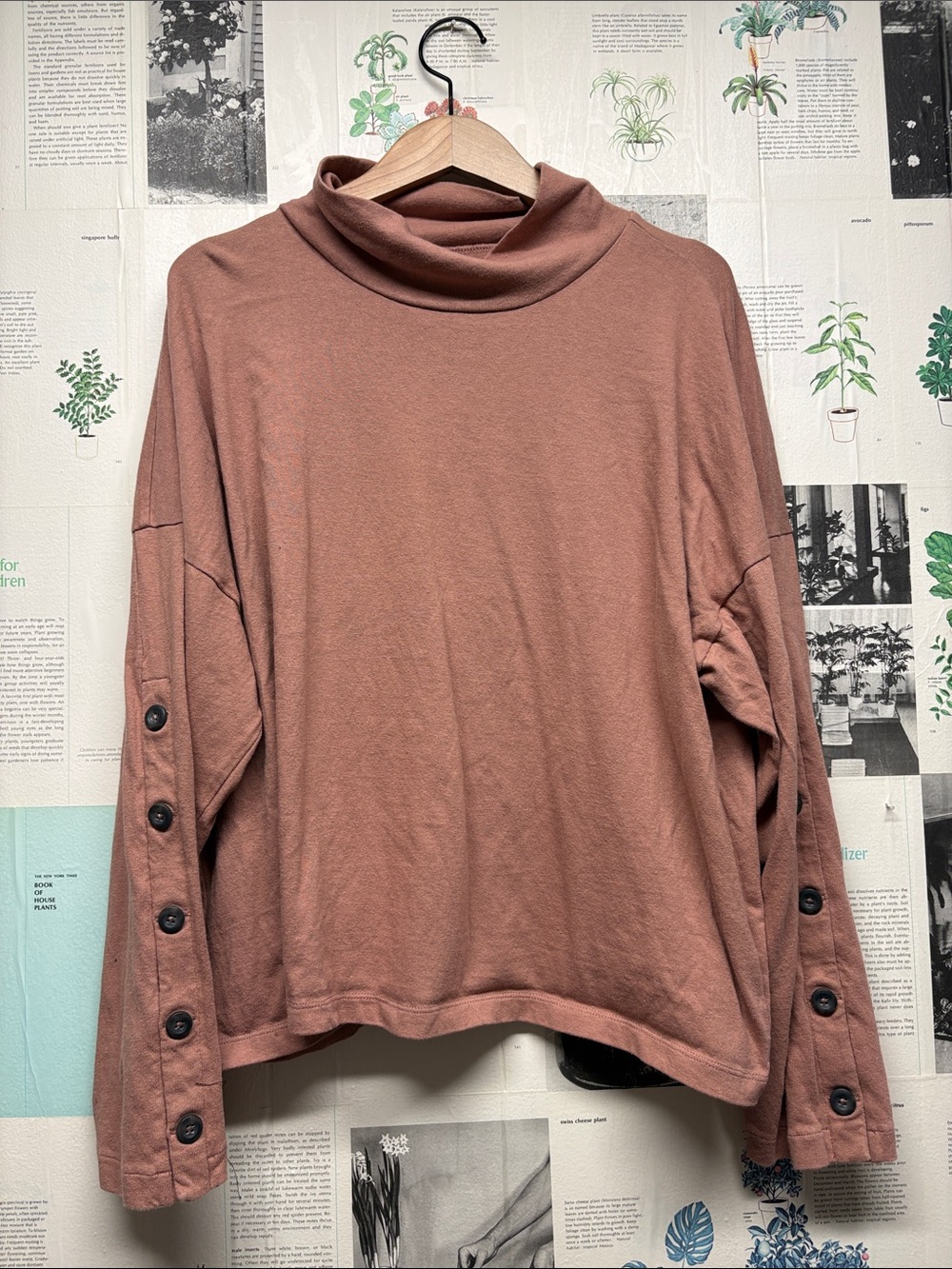 Madewell Mauve Button-Sleeve Turtleneck Sweatshirt